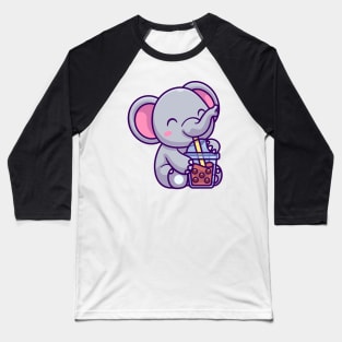 Cute Elephant Drink Boba Milk Tea Cartoon Baseball T-Shirt